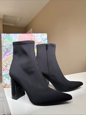 Jeffrey Campbell Raven Bootie - Black Stretch Sock Booties with Block Heel